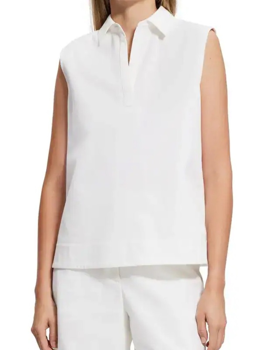 Theory White Sleeveless Cotton Polo Shell Piqué Top Blouse Size Medium